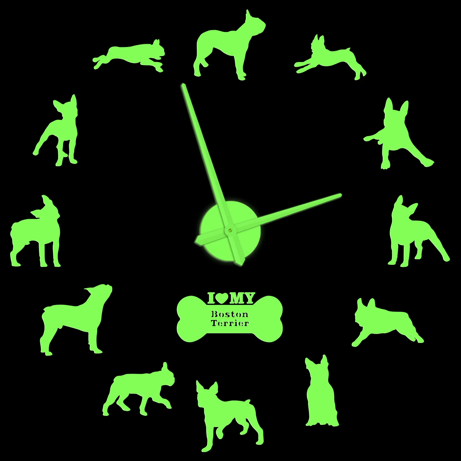 Boston Terrier Dog Breed Frameless Orologio Fai Da Te Glow In Dark Per Soggiorno Wall Sticker Decor Boston Bull Terrier Puppy Big Watch