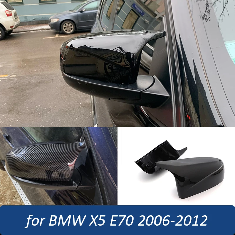E70 Side Mirror Cover Carbon Fiber Look Mirror Caps Replacement For Bmw X5 E70 2006-2012 Black Rearview Mirror Cover