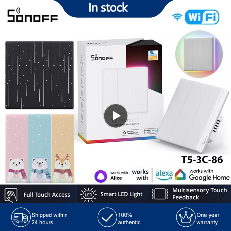 Sonoff Tx Ultimate T5 Smart Touch Wall Switch Full Touch Access Led Light Edge Ewelink Remote Control Funziona Con Alexa Google
