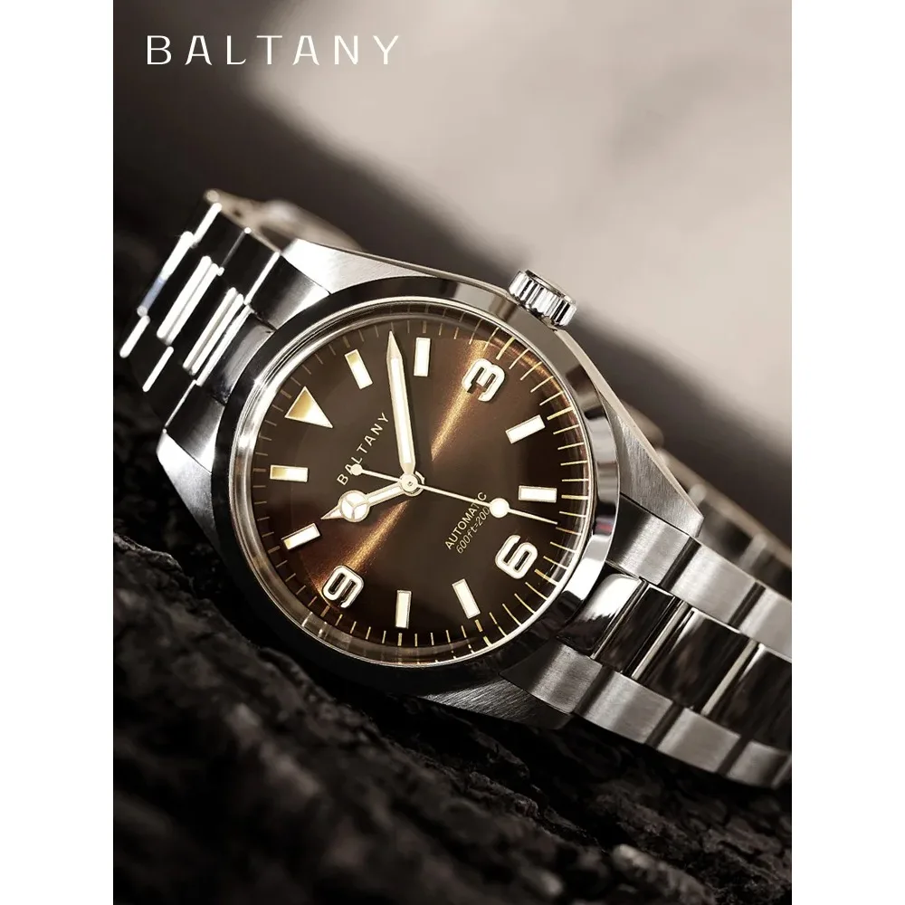 Baltany Vintage Explorer Omaggio Orologi 39Mm Bracciale In Acciaio Inossidabile Impermeabile Pennarelli Per Ore Applicati Orologio Da Uomo Automatico 