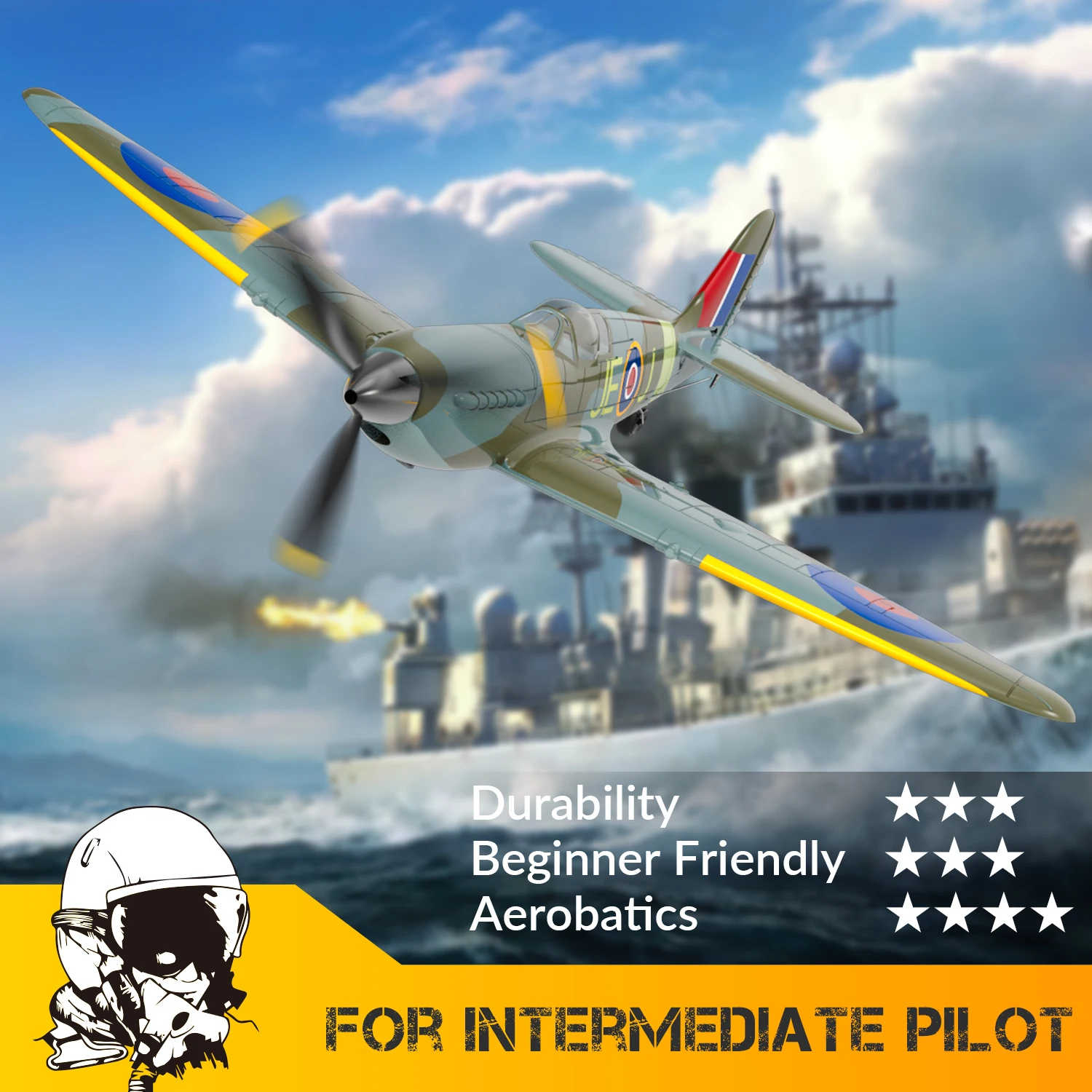 Volantex Spitfire Rc Aereo 2.4G 4Ch Aereo Telecomandato Epp 400Mm Apertura Alare 6 Assi 761-12 Warbird Mini Rtf Pnp