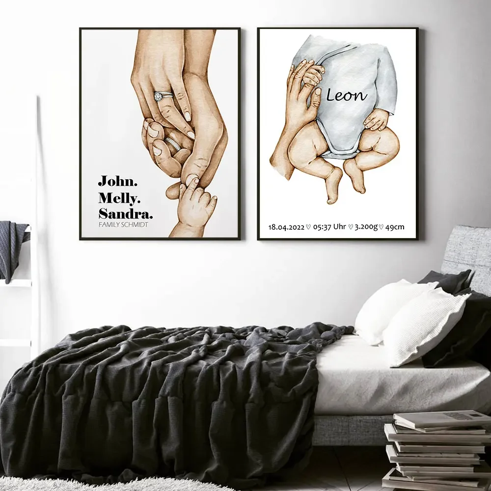 Custom Name Birth Poster And Print For Girl Nursery Canvas Painting Family Wall Art Picture Mother Room Decor Baby Shower Gift