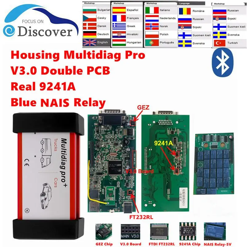 Multidiag Pro Tcs V3.0 Nais Relè 9241A Chip Bluetooth Vci Tcs 2017 R3 Per Auto/Camion Muti-Languages Strumento Diagnostico Automatico