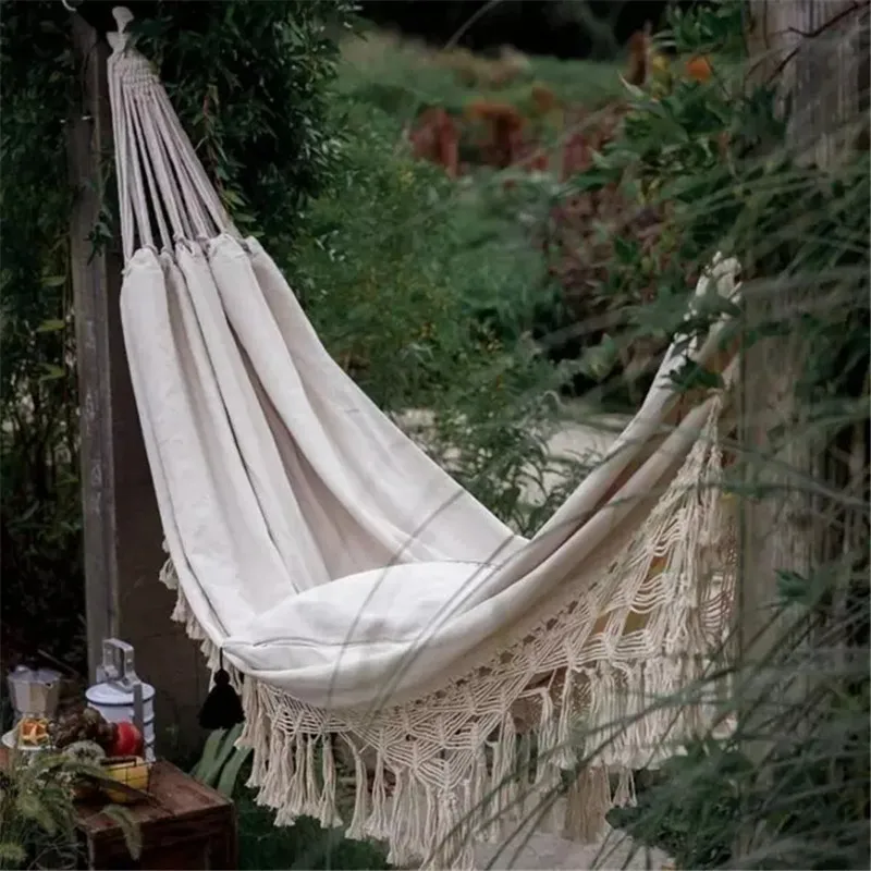 Deluxe Double Hammock Swing Chair New Large 2 Person Boho 2X1.5M Brasiliano Macrame Frange Indoor Hanging Swing Gift For Dad