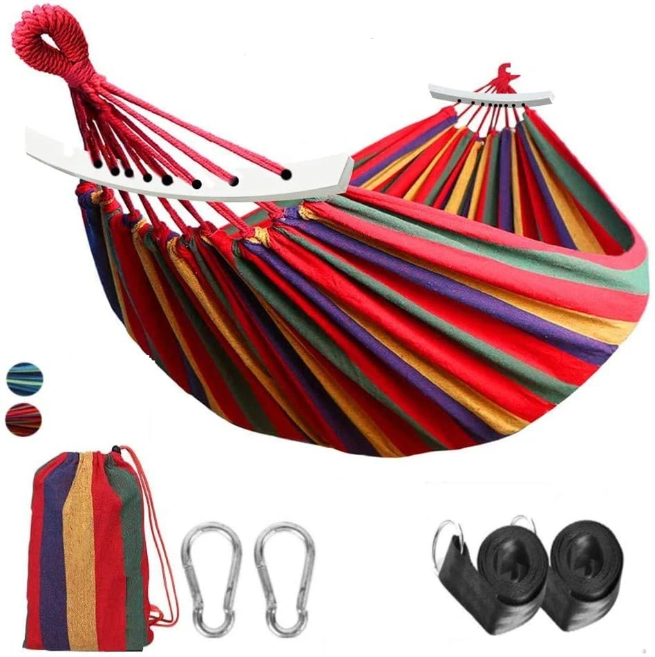 Amaca Da Esterno Amaca Da Giardino Portatile Sport Home Travel Camping Swing Canvas Stripe Hang Bed Hammock Double Single People