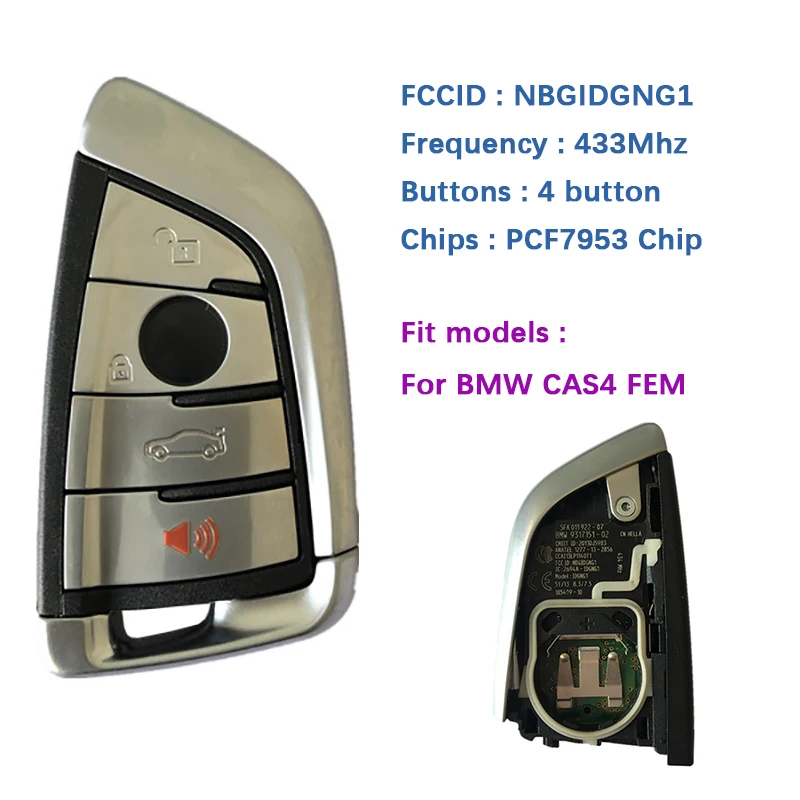 Cn006058 Sostituzione 4 Pulsanti Bmw Cas4 Fem Smart Key 434 Mhz Pcf7953 Chip Ews Keyless Go Fccid Nbgidgng1