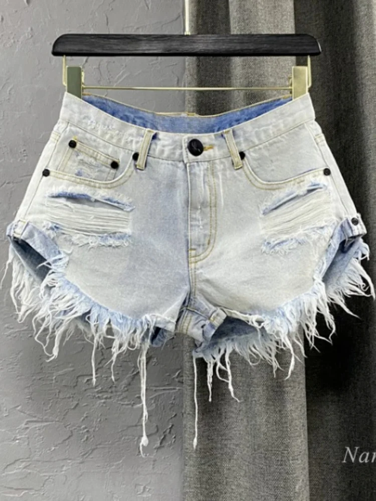 Pantaloncini Di Jeans Sexy A Vita Bassa Da Donna Con Foro Strappato Estivo Frese Hot Pant 2023 New Streetwear Holiday Beach Short Femme