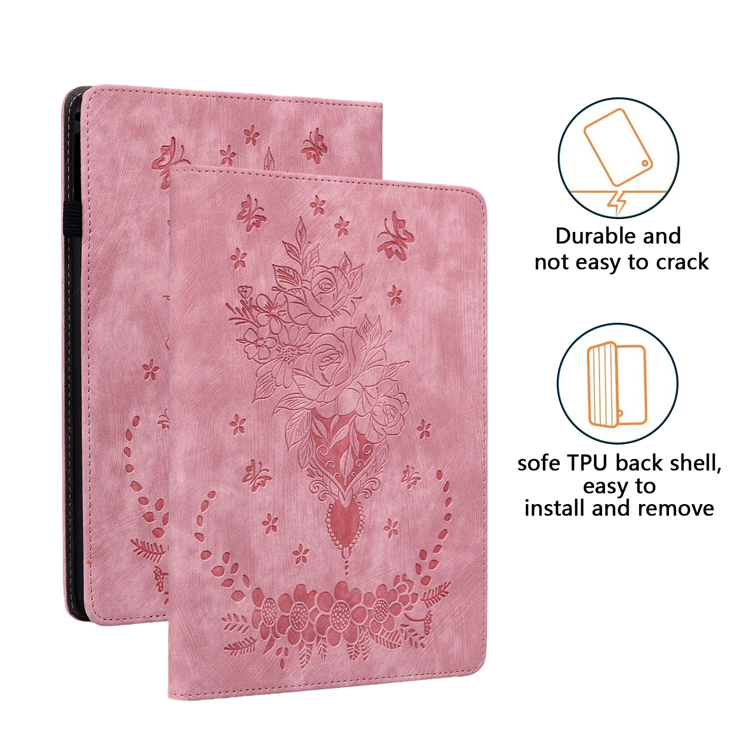 Custodia Magnetica Per Tablet Con Farfalla Rosa Goffrata Per Xiaomi Pad 5 Pro Pad 6 Oppo Realme Pad 10.4 Pad X Nokia T10 T21 T20 10.4 2021