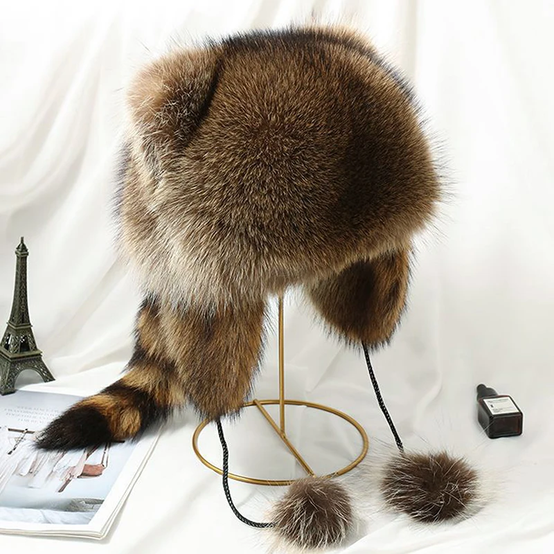Signore Procione Peluche Coda Di Procione Pelliccia Leifeng Cappello Coda Di Animale Velluto Ear Defenders Autunno Inverno Morbido Adulto Bambini Cap 