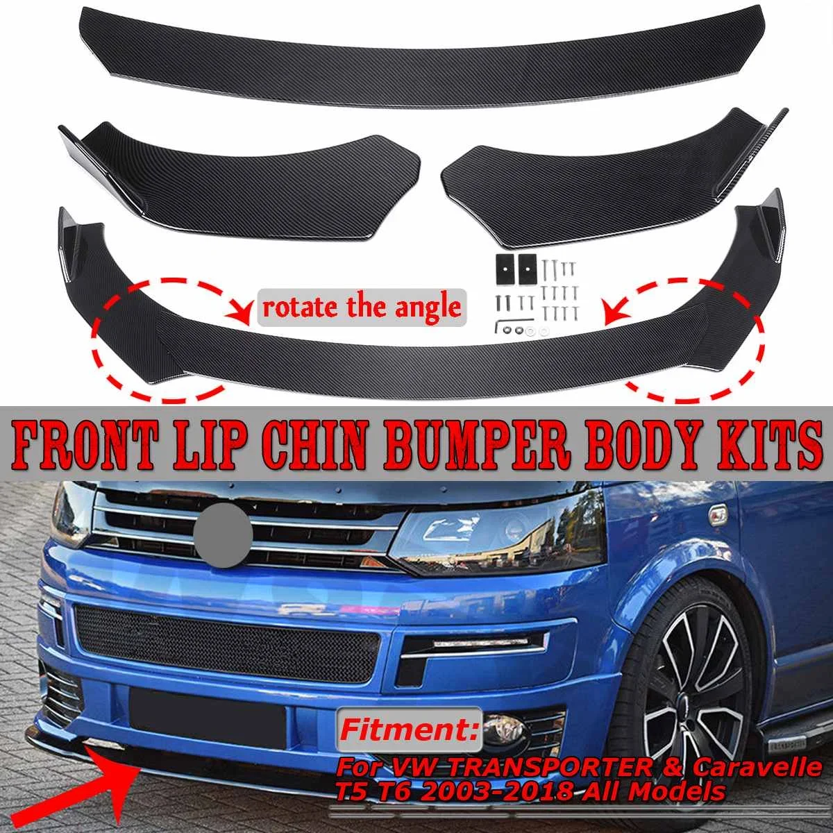 Universale Auto Paraurti Anteriore Splitter Lip Spolier Diffusore Protector Per Vw Transporter E Per Caravelle T5 T6 2003-2018 Body Kit