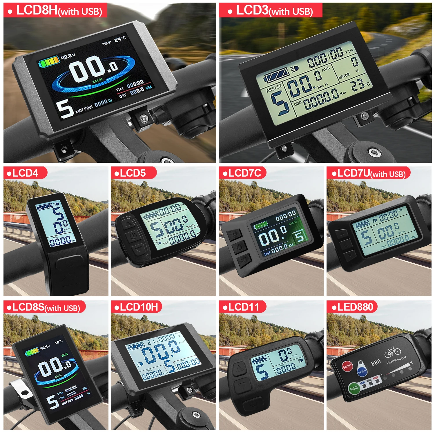 Bicicletta Elettrica Kt Display Lcd3 Lcd5 Lcd7 Lcd8H Led880 24V 36V 48V 72V Ebike Display Kunteng Intelligente Per Kit Bici Elettrica