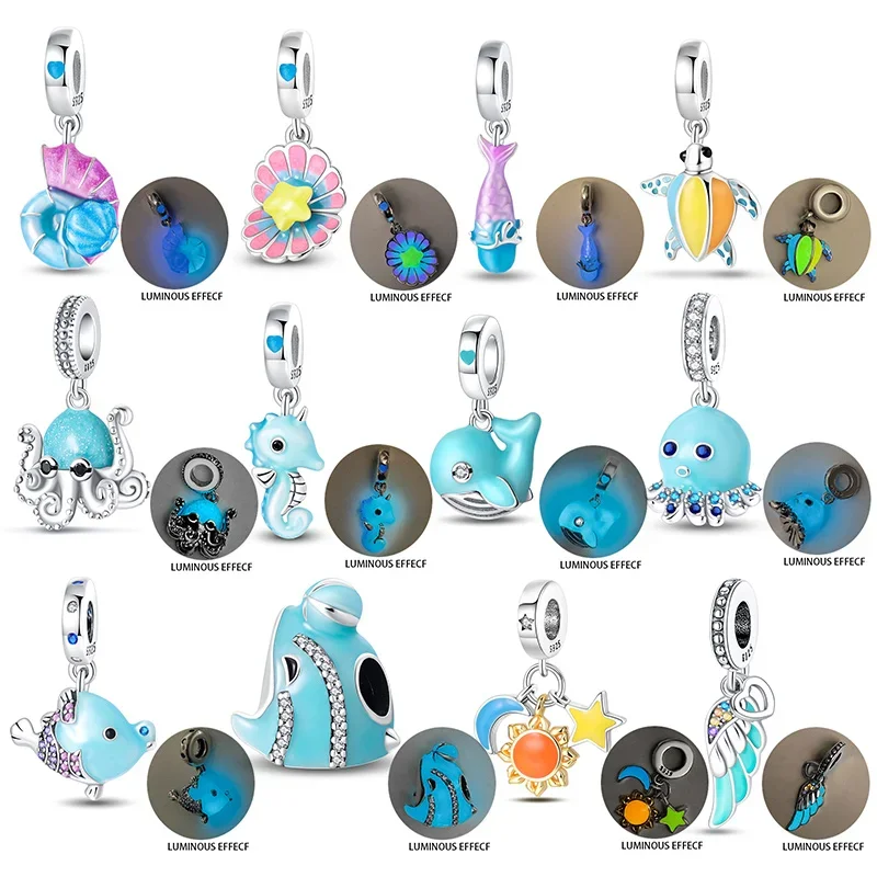 New Ocean Nautilus Seahorse Whale Glow Charm Beads Per Originale Pandora Bracciale 925 Sterling Silver Gioielli Di Lusso Da Donna Fai Da Te