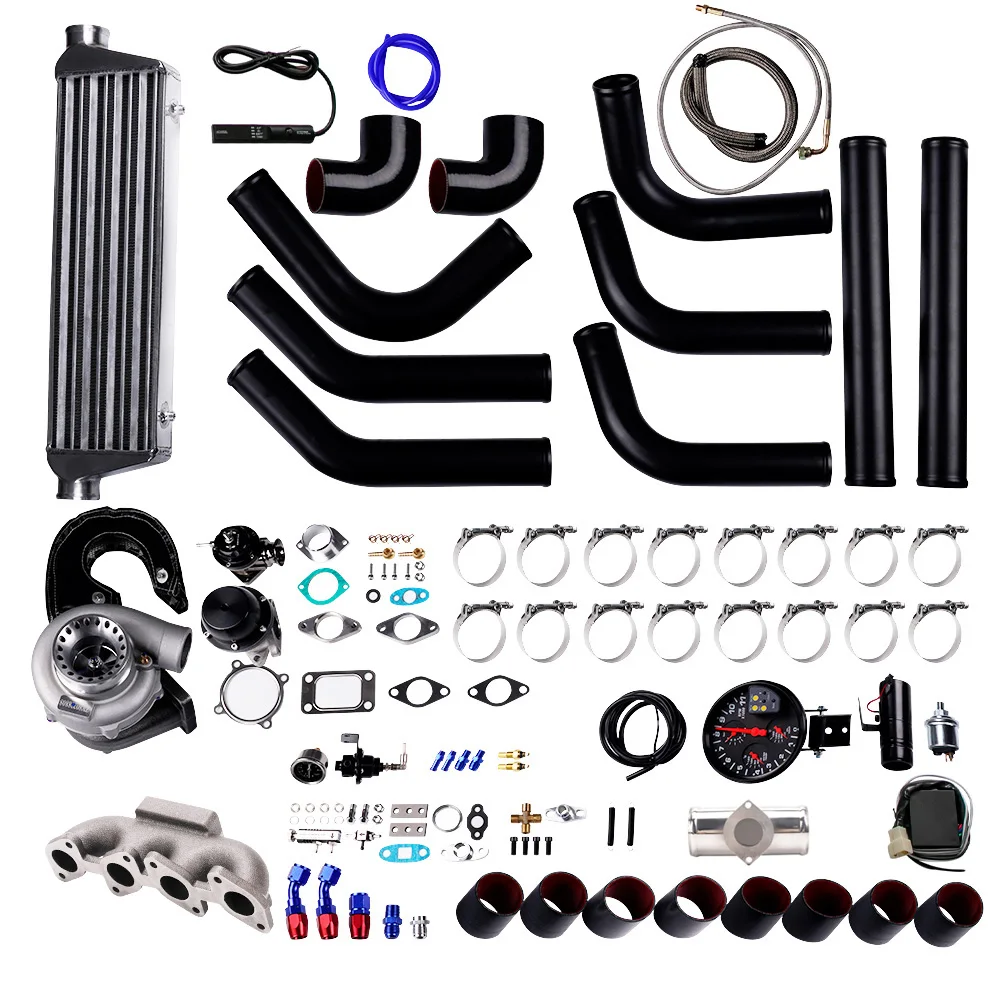 Anti Surge Gt3582 Turbo Kit Intercooler + Piping + Bov T3 Flangia 4 Bulloni Linea Olio E Collettore Di Scarico Turbo T3 T4 Per Vw Golf