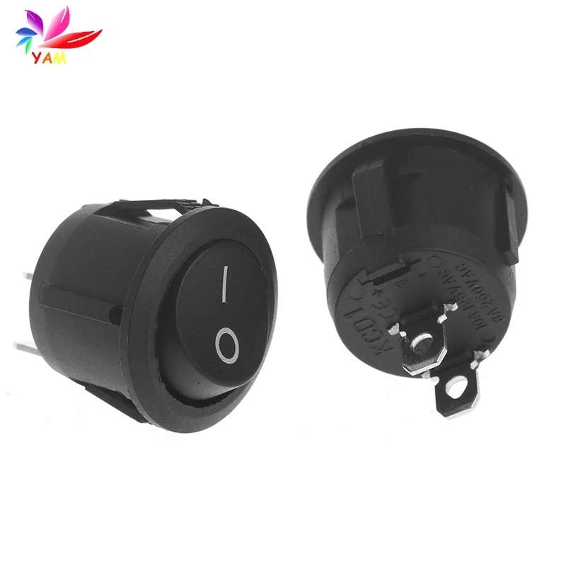 2 Pz/Lotto Mini 3-Spille Nero Rotondo Spdt On-Off Snap-In Interruttore A Bilanciere 6A 250V Ac-15