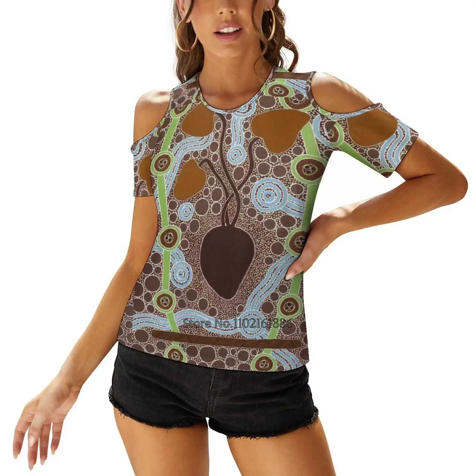Scavare Per Magliette Da Donna Yam Magliette Stampate Con Cerniera Scollo A V Maglietta Grafica Di Alta Moda Aboriginal Australian Aboriginal Knowledg