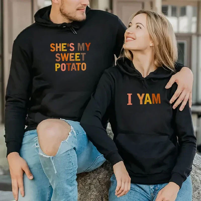 Coppia Abbinata Felpa Con Cappuccio Stampa A Colori She'S My Sweet Potato I Yam Donna Uomo Felpa A Maniche Lunghe Stagione Harajuku Fashion Tops
