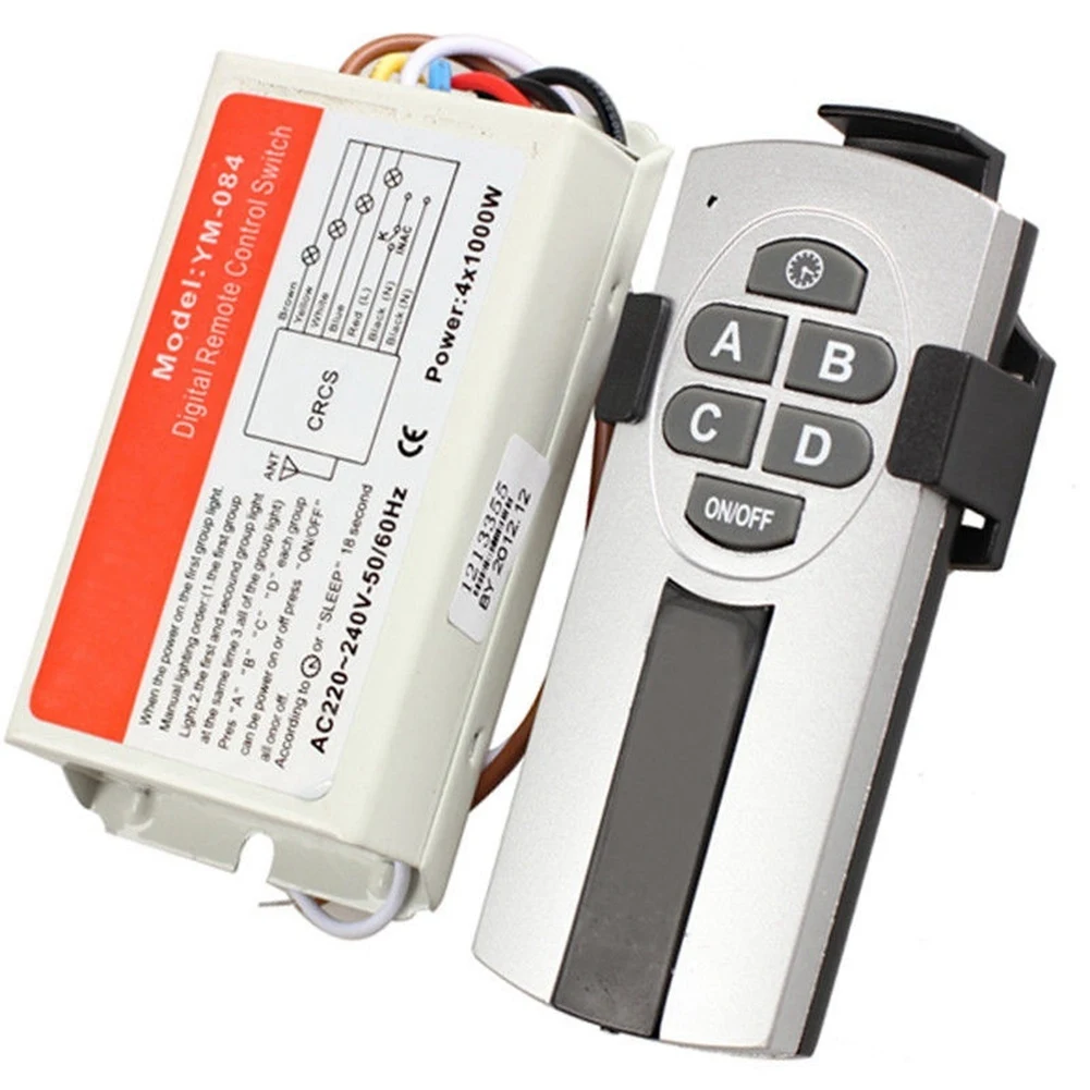 Yam Digital Wireless Wall Switch Splitter Box + Telecomando 4 Porte Way Light Lamp