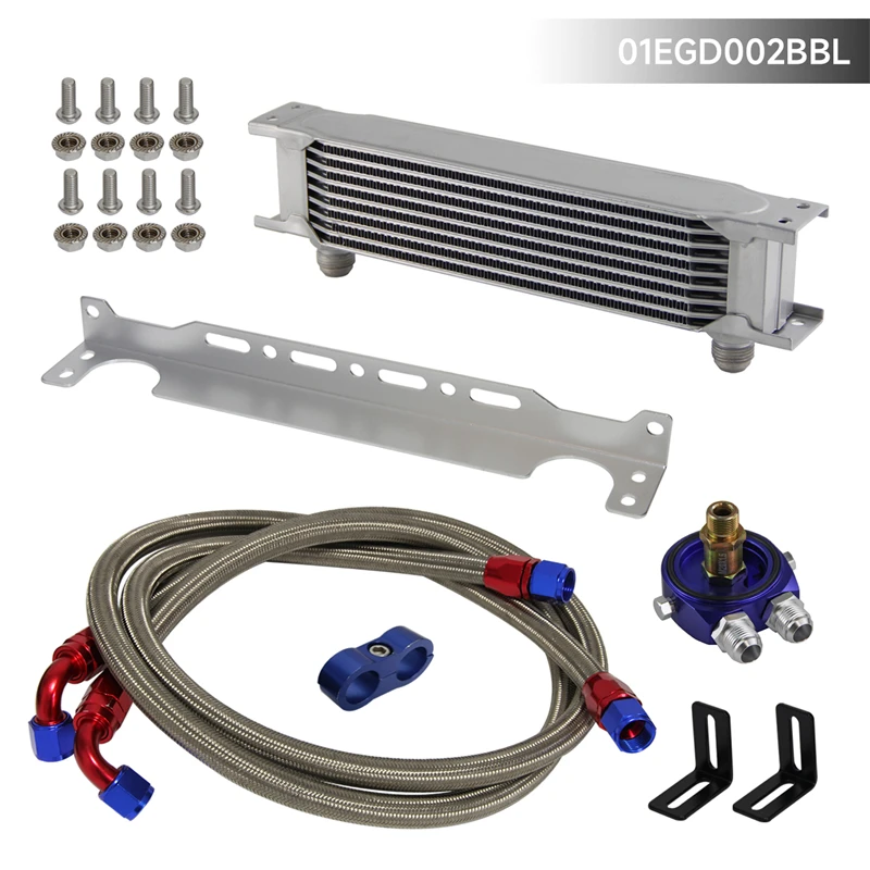 Universal 9 Row  An10 Engine Oil Cooler W/ Mounting Bracket + Filter Adapter Hose Kit For Honda Civic Ek Bmw N54