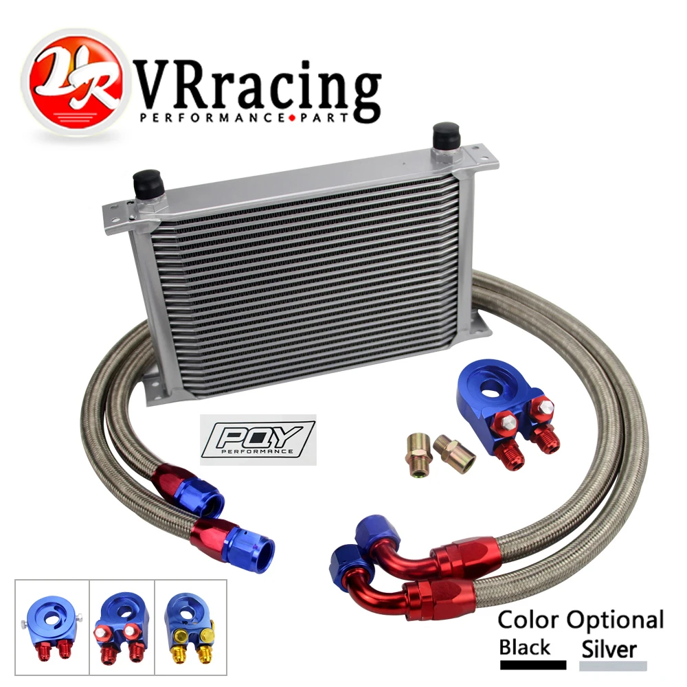 25 Rows An10 Transmission Oil Cooler Kit + Oil Filter Adapter + 1 And 1.2 Meter Stainless Steel Braided Hose With An10 Fittings