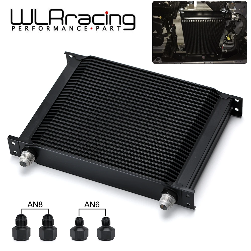 30 Row Universal British Type Aluminum Engine Transmission Oil Cooler With 10An Female To 8An 6An Male Fitting Adapter Wlr7030