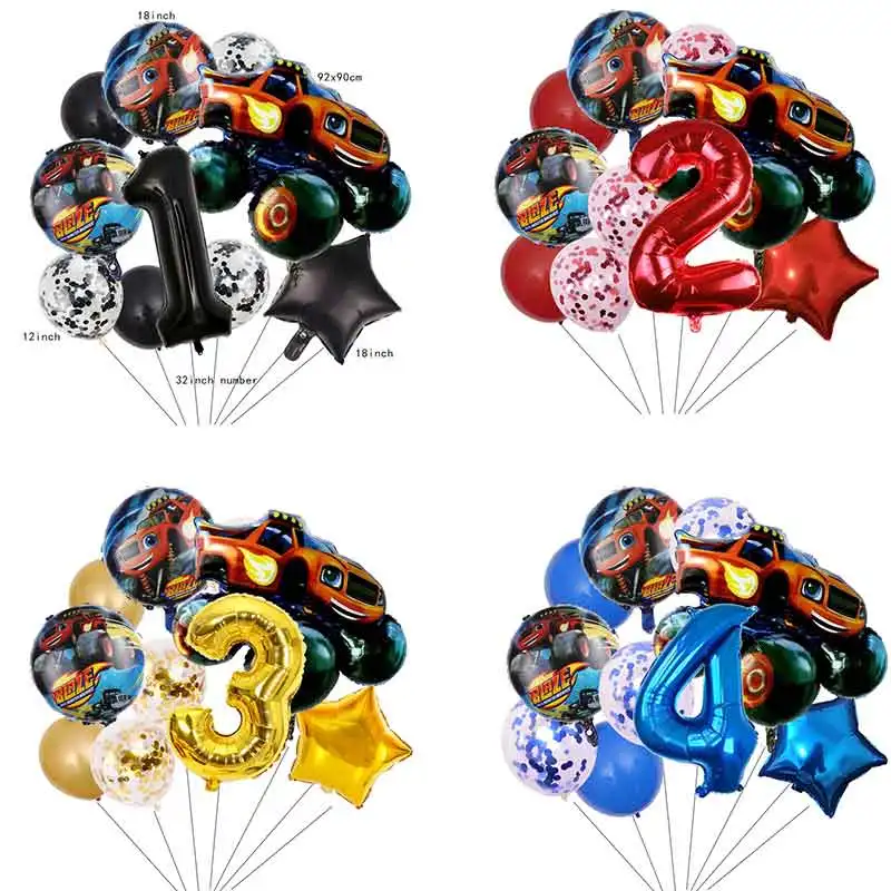 Big Blaze Car Monster Balloon Boy Happy Birthday Party Supplies Decorazione Numero Machines Racing Racecar Toy Baby Shower