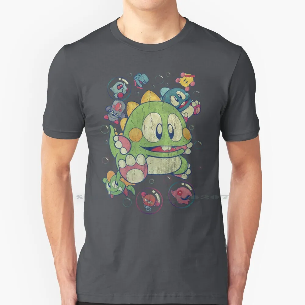 Bubble Bobble Vintage Action T Shirt 100% Puro Cotone Bubble Bobble Green Dragon Lizard 8 Bit Nes Vintage Arcadian Game