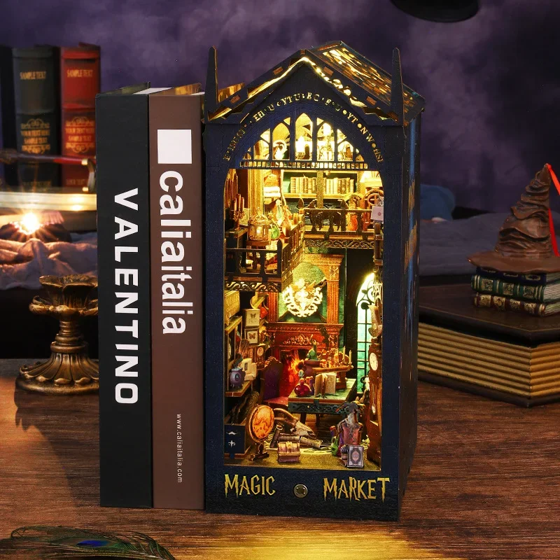 3D Fai Da Te Book Nook Kit Bookend Shelf Insert Magic Market Miniatura Dollhouse Model Building Set Craft Per La Decorazione Domestica