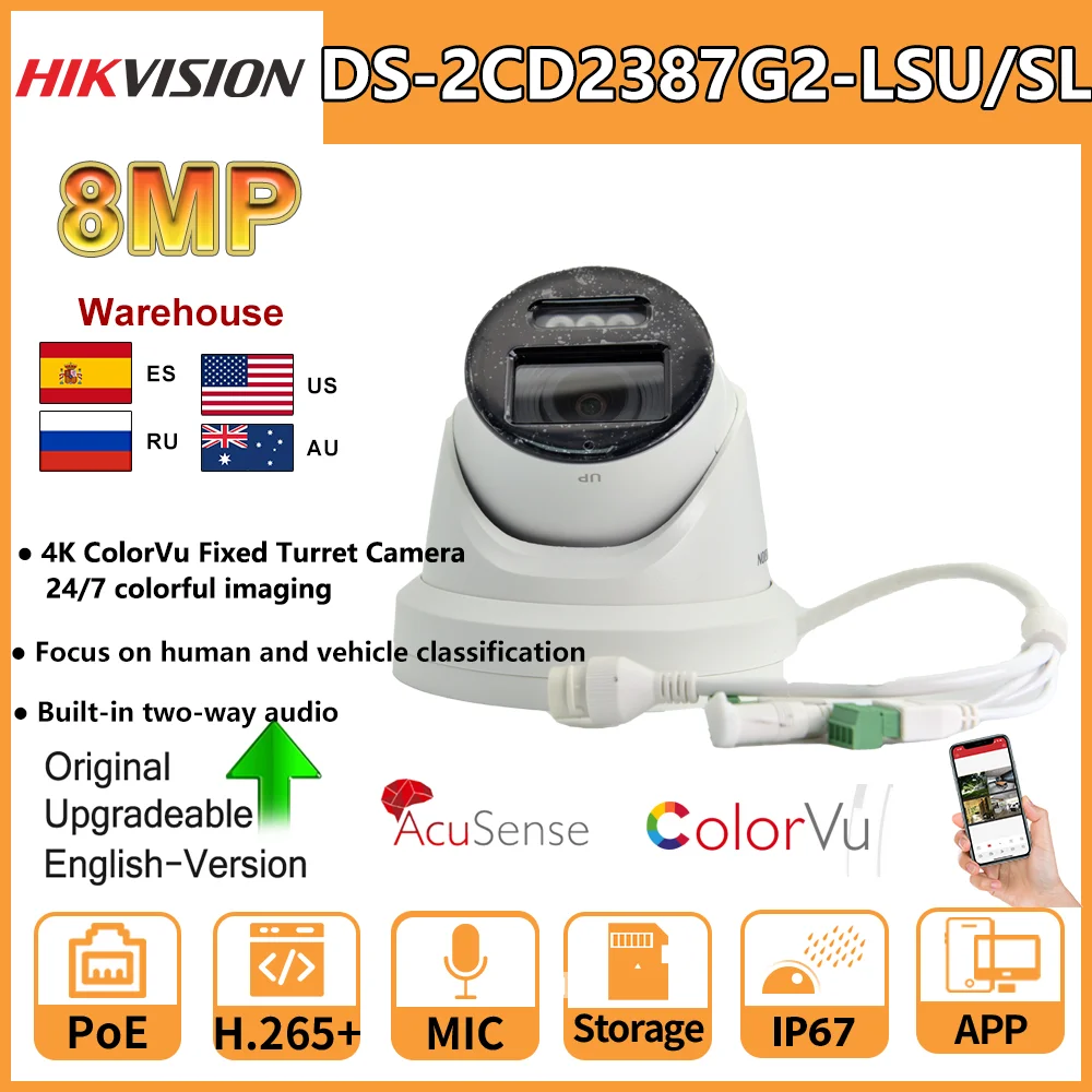 Telecamera Notturna A Colori Hikvision 4K Ds-2Cd2387G2-Lsu/Sl 8Mp Torretta Colorvu Telecamere Cctv 24/7 Immagine Colorata Audio Bidirezionale Integrat