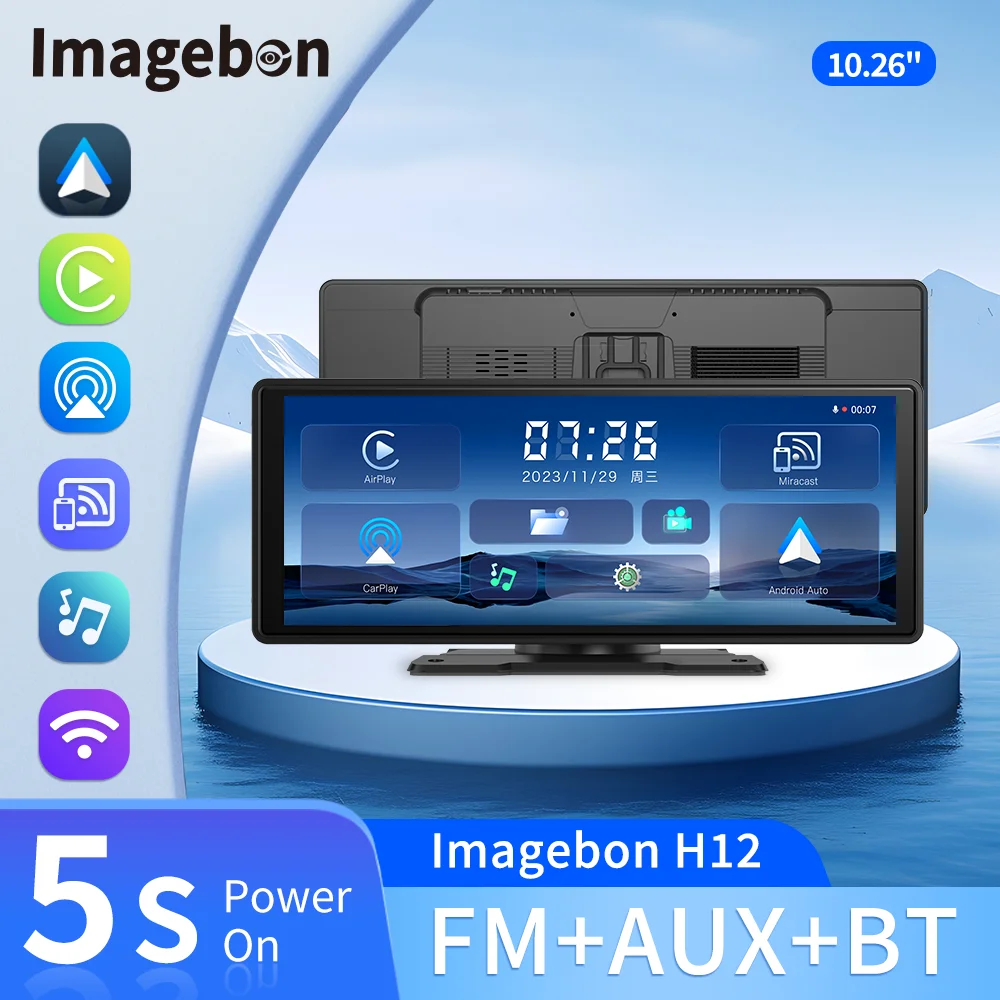 10.26 "Wireless Carplay Android Auto Dash Cam 2K Posteriore Cam Aux Bluetooth Audio Bt Telefonata Airplay Miracast Dashboard Car Dvr