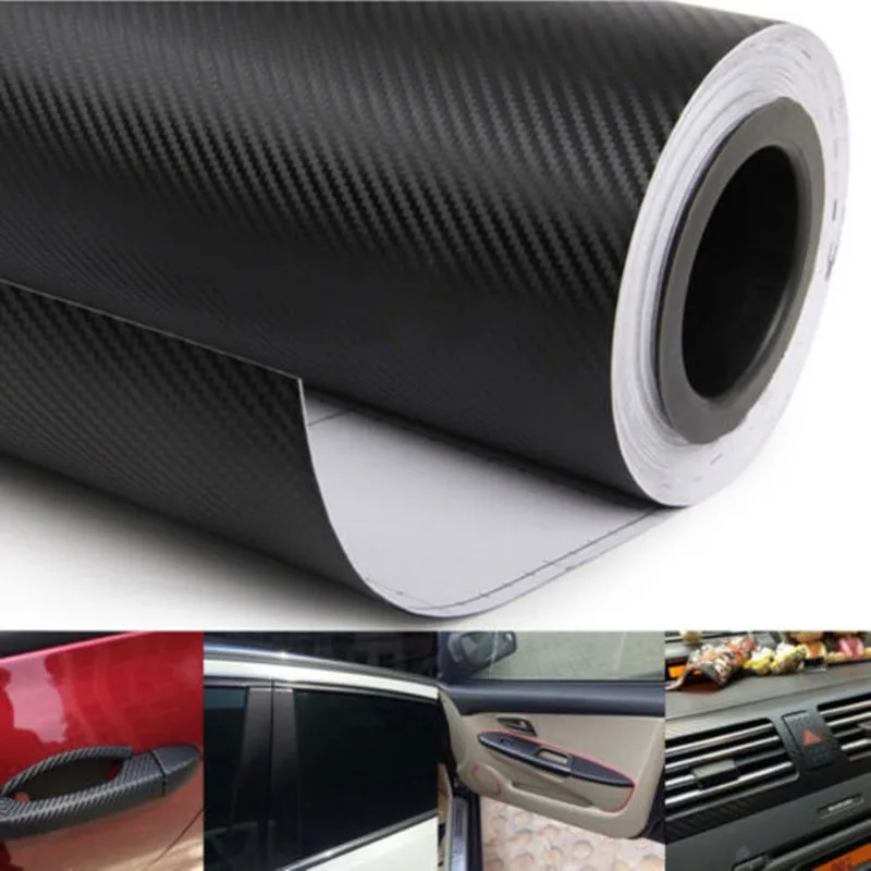 Vinile In Fibra Di Carbonio 3D Nero Car Vehicle Wrap Film Bubble Air Free 127Cm
