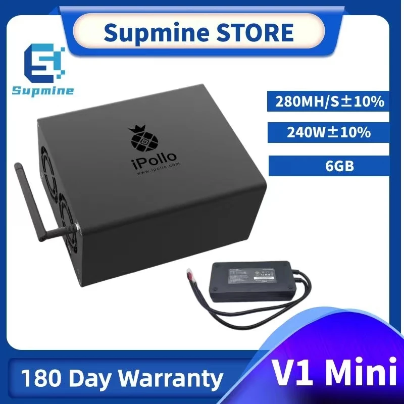 Nuovo Ipollo V1 Mini Etc Miner 280Mh/S 220W Ecc 6G Mining Rig Machine Con Psu E Cavo Di Alimentazione Ecc Asic Miner Ipollo V1