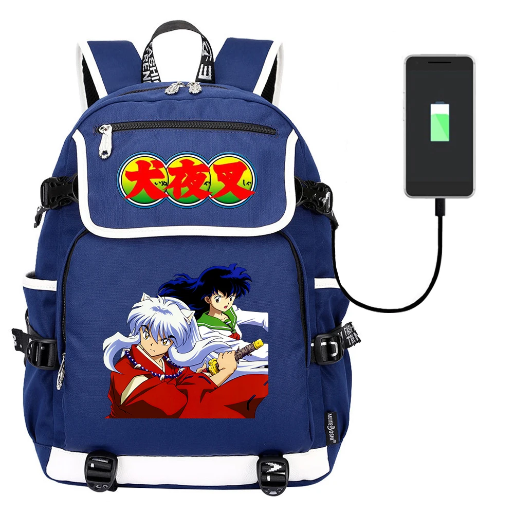 Inuyasha Oxford Cloth Cartoon Backpack Usb Charging Knapsack Teenager Packsack Travel Laptop Bag Student Zip Schoolbag