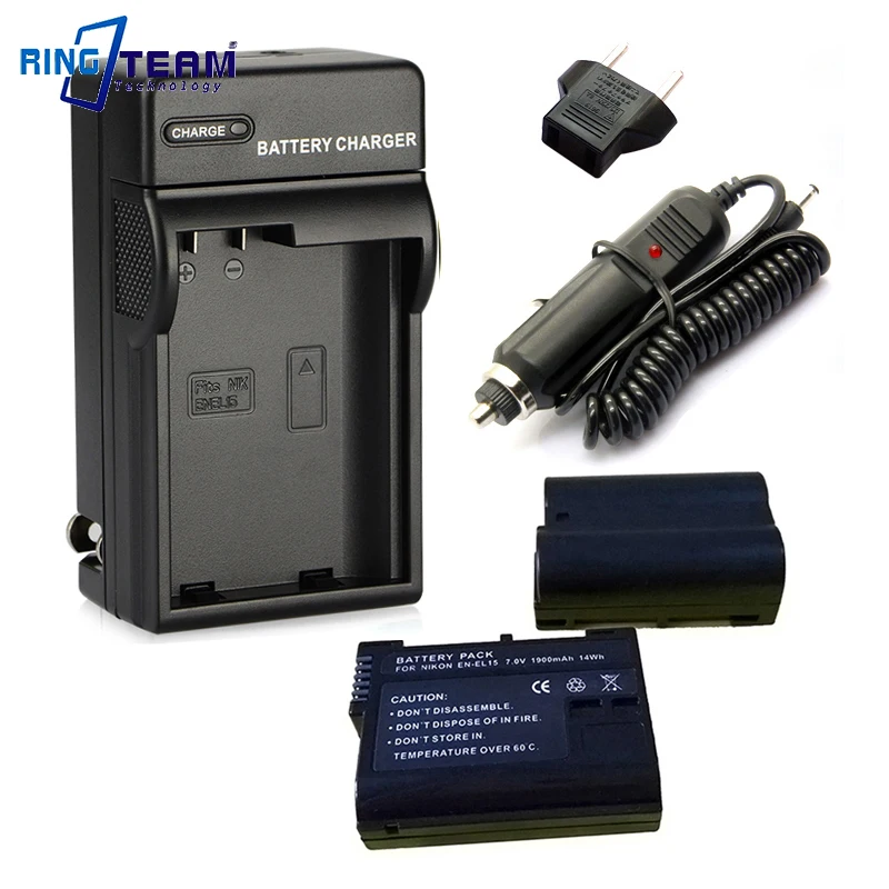 Enel15, En-El15 Batteria E Caricabatterie Per Nikon Z6 Z7 D7100 1V1; Batterie 2X, Caricabatterie Da Viaggio 1X, Adattatore Per Caricabatterie Per Auto