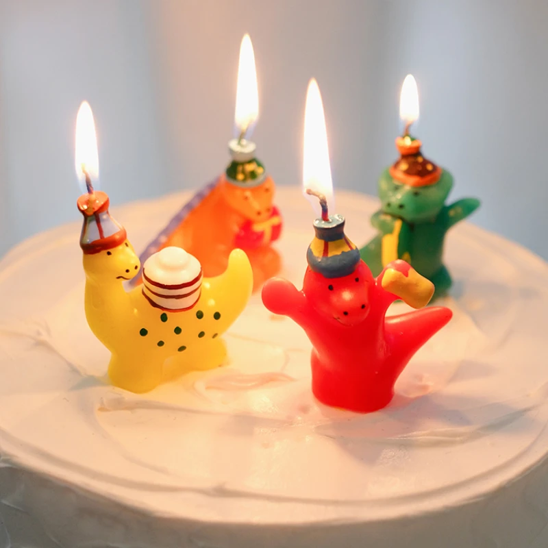 4Pcs Dinosaur Birthday Candles Cake Decoration Tyrannosaurus Rex Stegosaurus Candle Smokeless Baby 1St Party Baking Decor