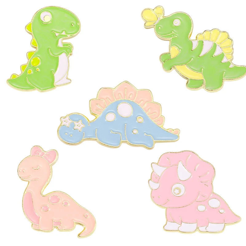 Cartoon Dinosaur Spille Smaltate T-Rex Stegosaurus Spille Borsa Distintivi Con Risvolto Gioielli Animali Prefabbricati Regalo Per Bambini Amici