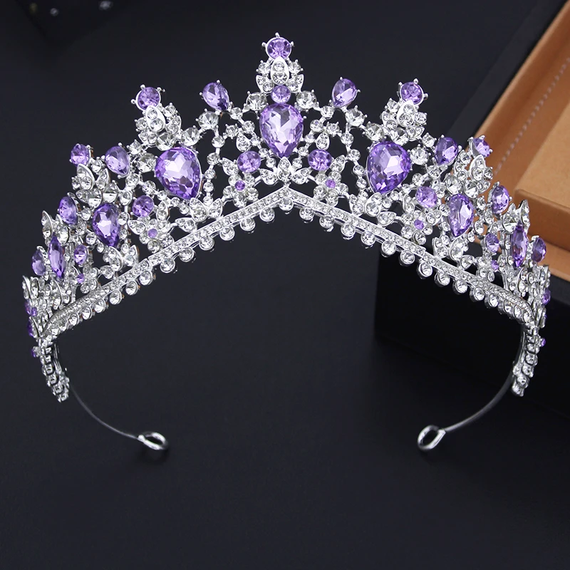 Royal Queen Water Drop Diademi E Corone Di Cristallo Purple Bridal Diadem Wedding Crown Girls Hair Jewelry Accessori