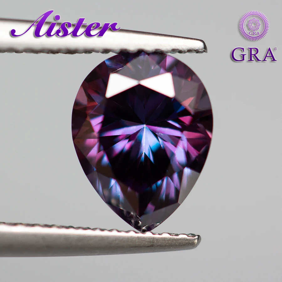 New Royal Purple Pear Shape Moissanite Stone Vvs11.0-5.0Ct Certified Moissanite Lab Diamonds Pass Test Con Certificato Gra