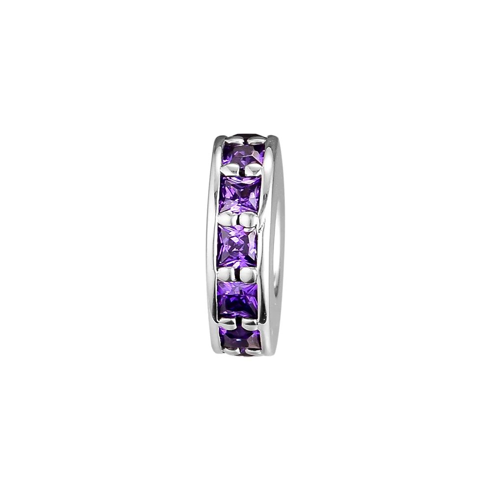 Argento Sterling 925 Eternity Charm Royal Purple Crystal Fit Bracciale Di Marca Fai-Da-Te Perline Creazione Di Gioielli Regali Per Donna