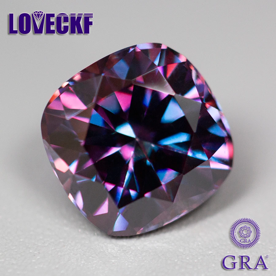 New Royal Purple Moissanite Stone Sq Cushion Cut Pass Diamond Tester Con Rapporto Gra
