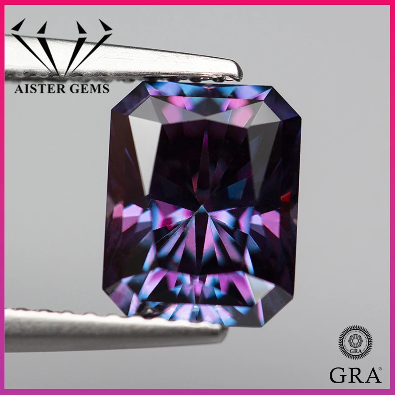 Royal Purple Moissanite Lab Diamond Radiant Cut 1.0-5.0Ct Vvs1 Moissanita Loose Stones Pass Diamond Tester Con Certificato Gra