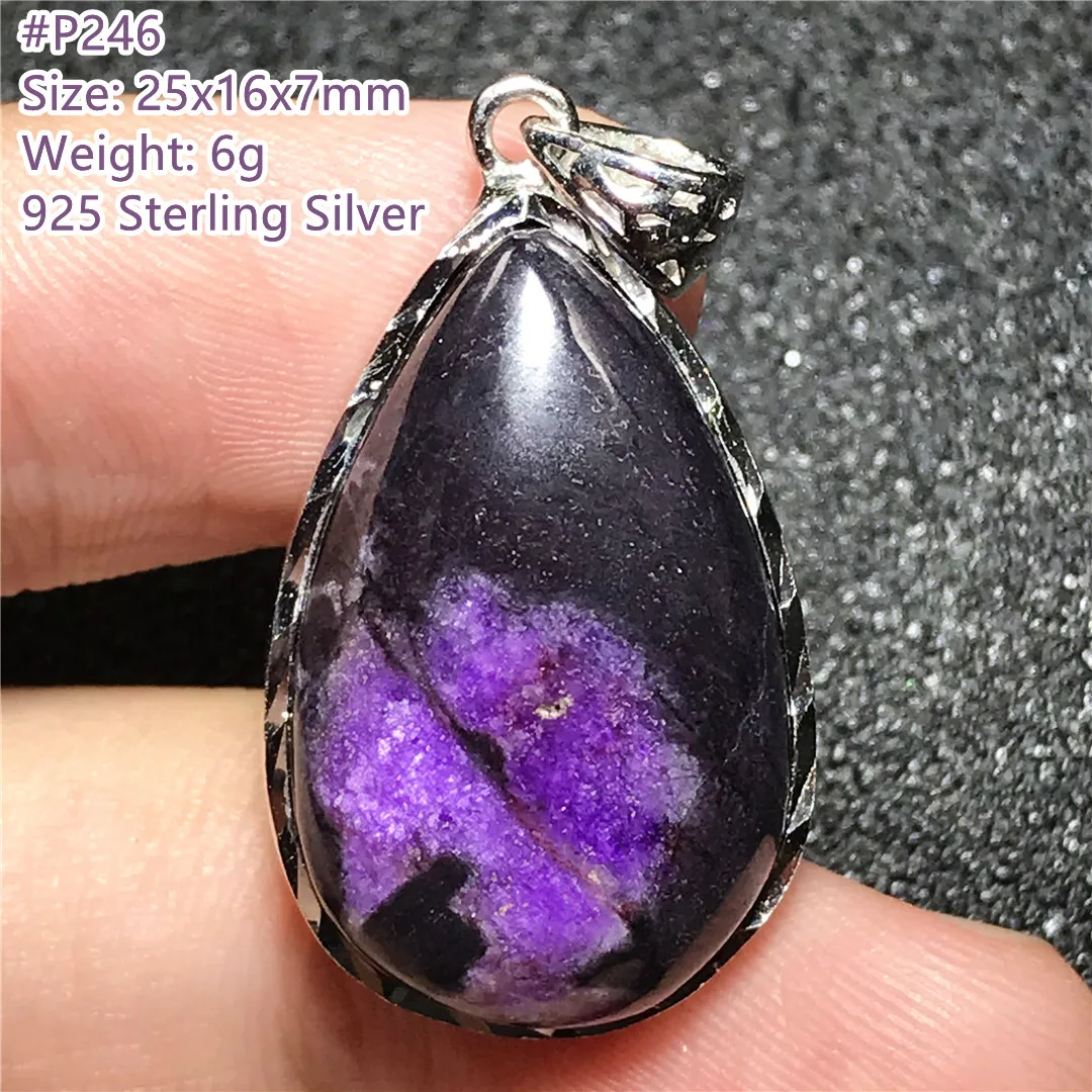 Gioielli Con Ciondolo In Sugilite Viola Reale Naturale Per Donna Regalo Uomo Cristallo 25X16X7Mm Perline Argento Sterling Anticancro Pietra Aaaaa