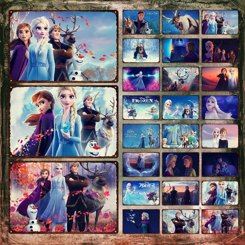Frozen Disney Metal Signs Princess Anna Christopher Fairy Tale Metal Poster Classic Cartoon Movie Tin Signs Tin Plate Home Decor