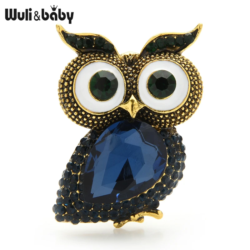Wuli & Baby Crystal Big Eyes Owl Spille Per Donna Classice Blue Red Owl Bird Party Spilla Casual Spille Regali Di Capodanno