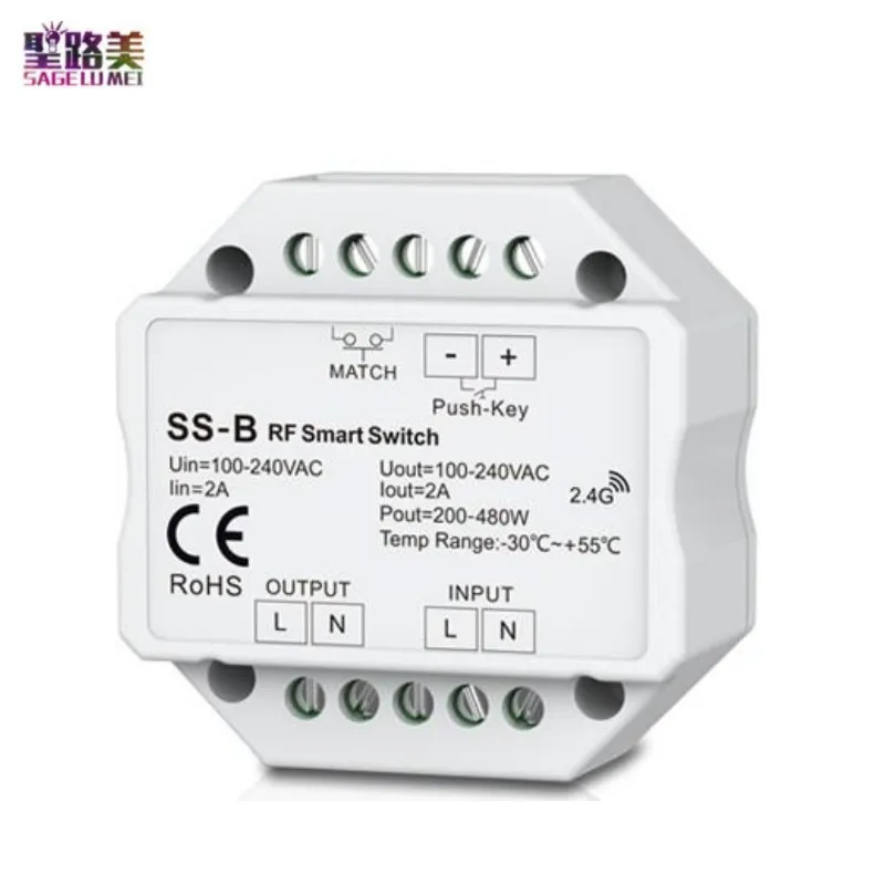 Ss-B 1.5A 2.4G Rf Smart Push Switch Dimmerabile Ac100-240V Rf Ac Switch/Uscita Relè/Push Onoff/Montaggio Della Scatola Di Giunzione A Parete