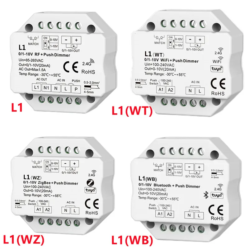 Telecomando Dimmer 2.4G Bluetooth + Dimmer Push L1 L1(Wt) L1(Wz) L1(Wb) Dimmer Rf A 1 Canale 0/1-10V Zigbee + Rf