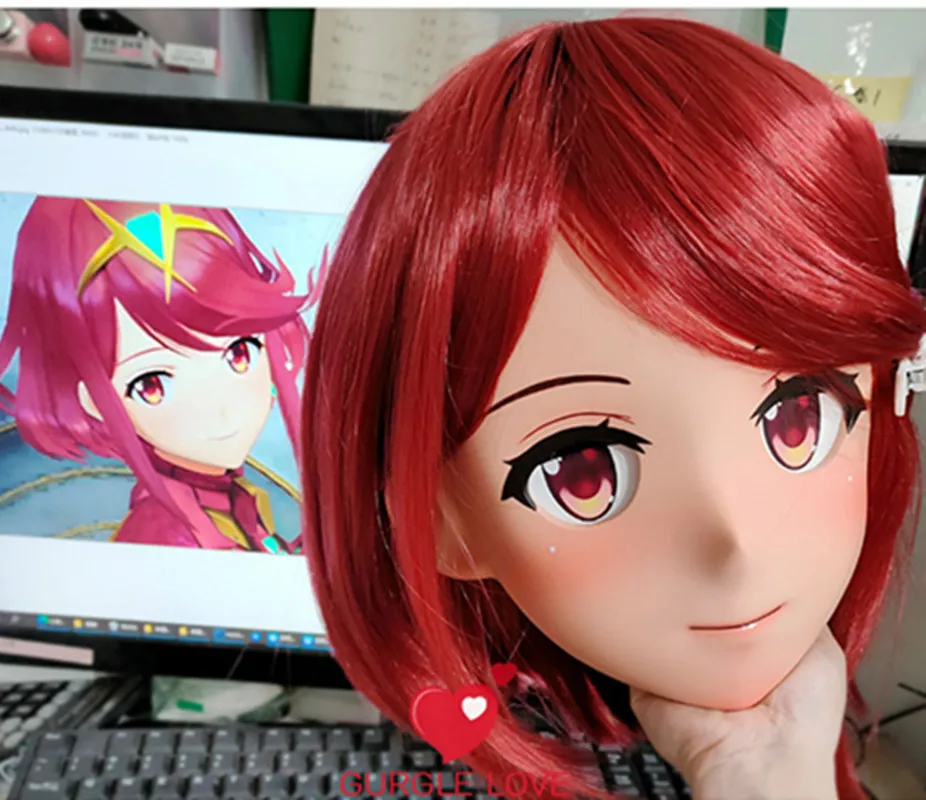 (Gl53) Personaggio Personalizzato Resina Mezza Testa Crossdress Cosplay Gioco Giapponese Xenoblade Chairs Pyra Homura Kigurumi Mask