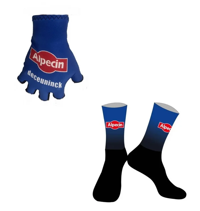 2024 Alpecin Deceuninck Team One Pair Guanti Da Ciclismo Con Mezze Dita + Un Paio Di Calzini Da Ciclismo
