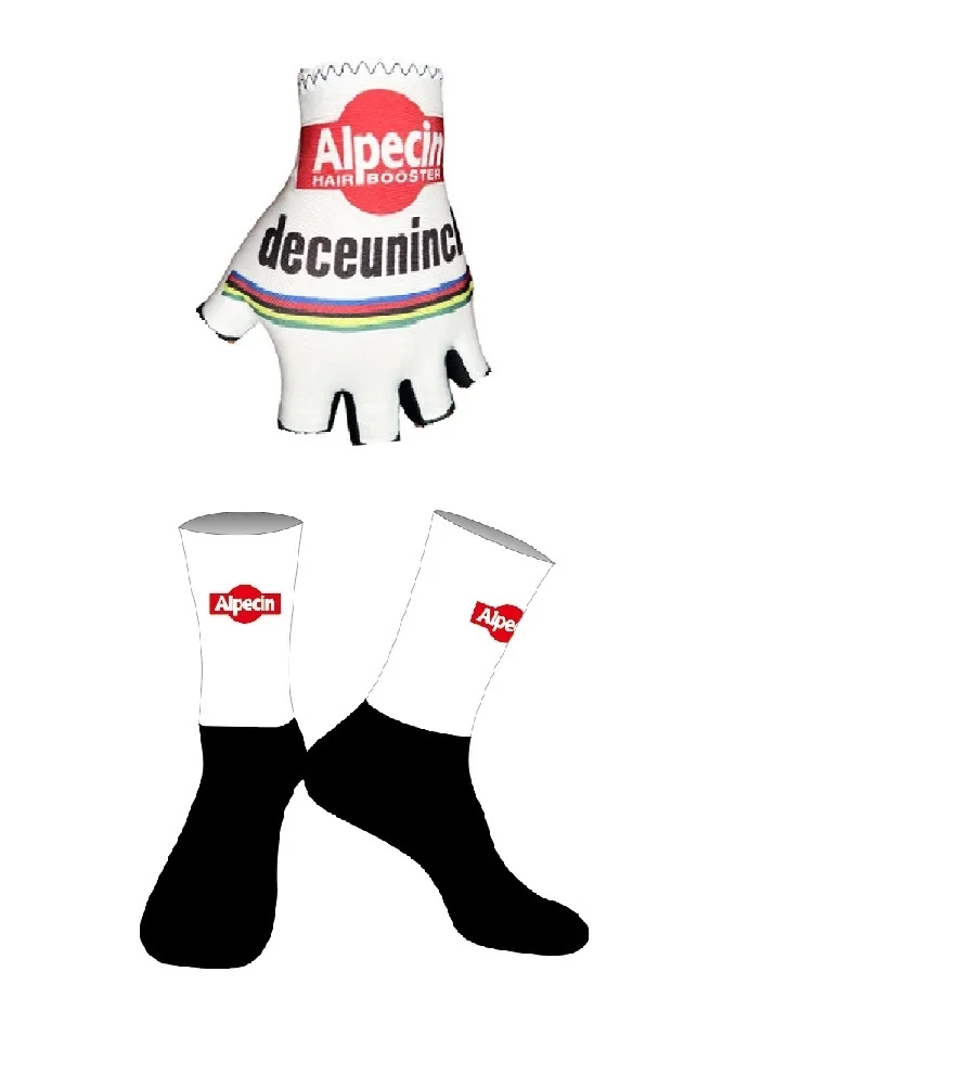 2023 Alpecin-Deceuninck Team One Pair Guanti Da Ciclismo Mezze Dita + Un Paio Di Calzini Da Ciclismo