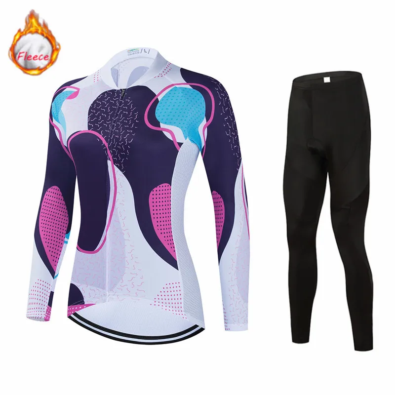 2023 New Warm Winter Cycling Clothes Donna Manica Lunga Thermal Fleece Jersey Suit Outdoor Riding Bike Mtb Abbigliamento Bavaglino Pantaloni Set