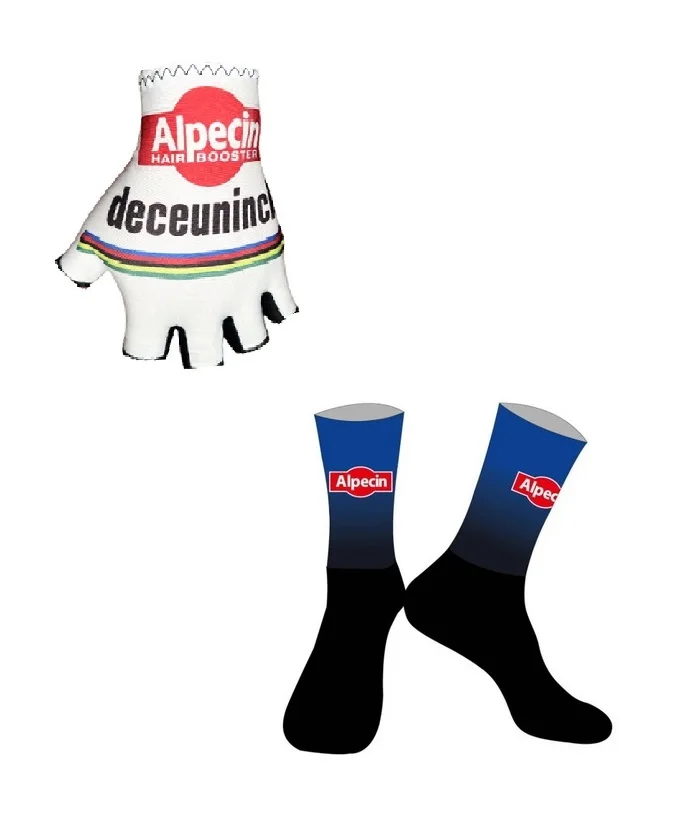 2024 Alpecin Deceuninck Team One Pair Guanti Da Ciclismo Con Mezze Dita + Un Paio Di Calzini Da Ciclismo